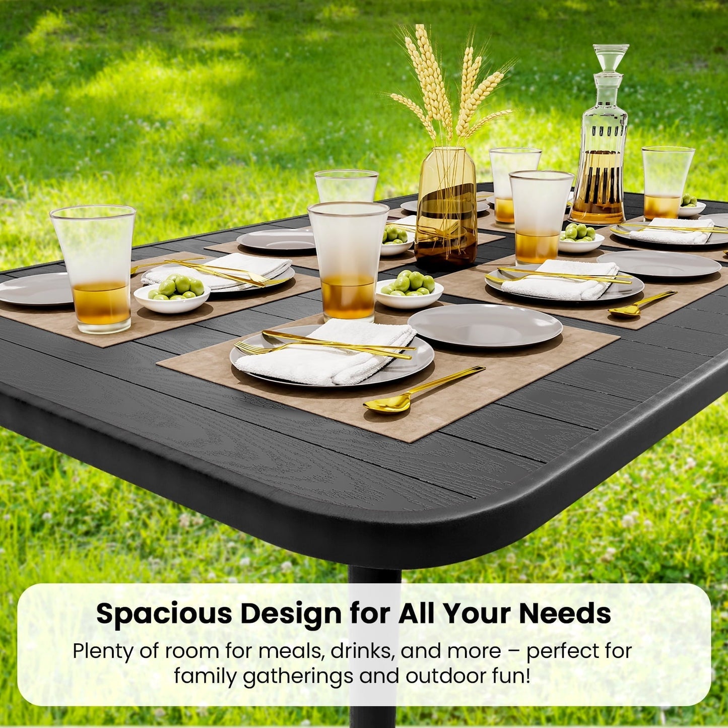 JUSTLET 6-Person Heavy-Duty Outdoor Rectangular Metal Dining Table – Rust-Resistant, Waterproof, Sunproof, All-Weather Patio Table for Garden, Deck, Porch, Backyard – Brown