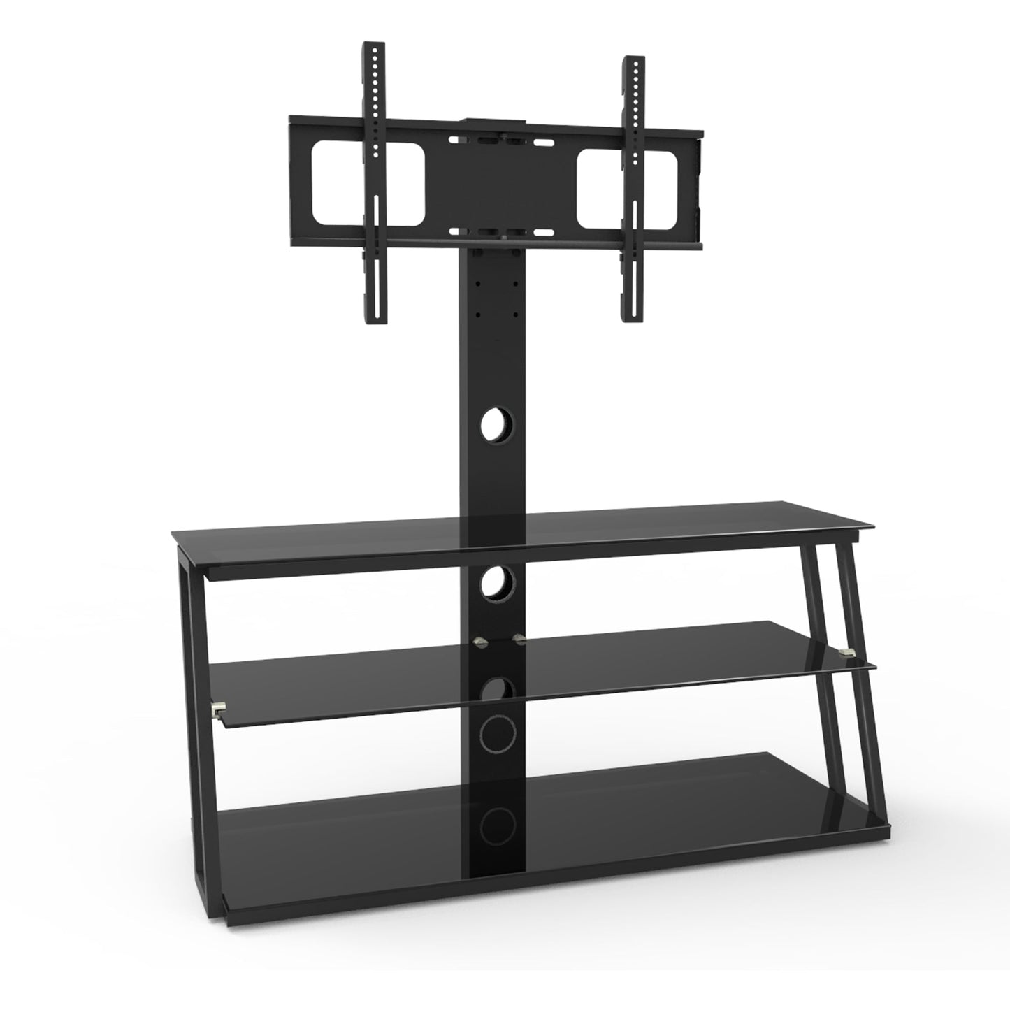 5-Tier Tempered Glass Side Table Stainless Steel Frame End Table for Living Room, Bedroom, Black