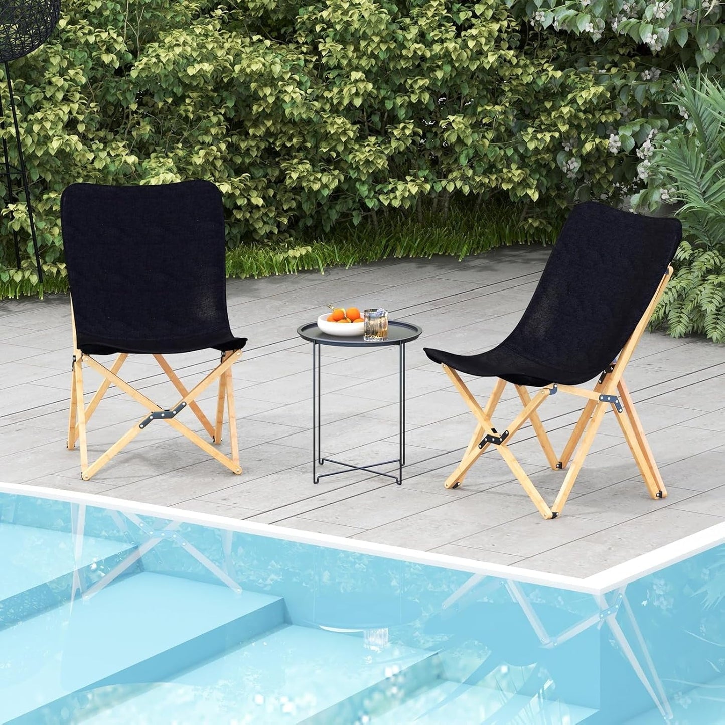 ZOPan Camping Chairs 2 Pack, Folding Beach Chairs for 330lbs, Outdoor Butterfly Chair, Portable Lawn Chairs for Picnic Fishing Hiking Mountaineering, Lightweight Bamboo Frame No Assembly (Black)