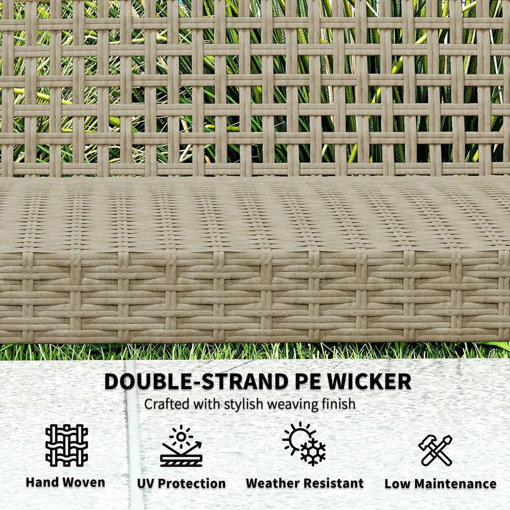 Barara King Patio Outdoor Sofa,3-Seat Wicker Outdoor Couch Patio Sofa, Acacia Wood Patio Furniture with Steel Seat Armrests, Teak