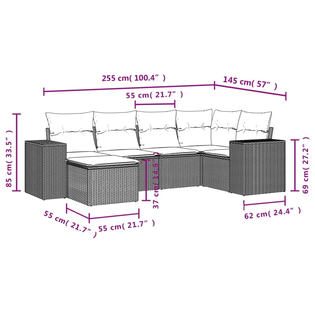 vidaXL Garden Sofa Set Black PE Rattan Lounge Set Adjustable Feet