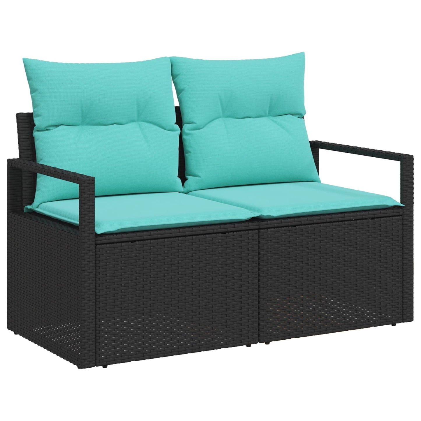 vidaXL 7 Piece Garden Sofa Set with Cushions Black Poly Rattan, vidaXL 2-Seater Garden Sofa with Cushions Black Poly Rattan