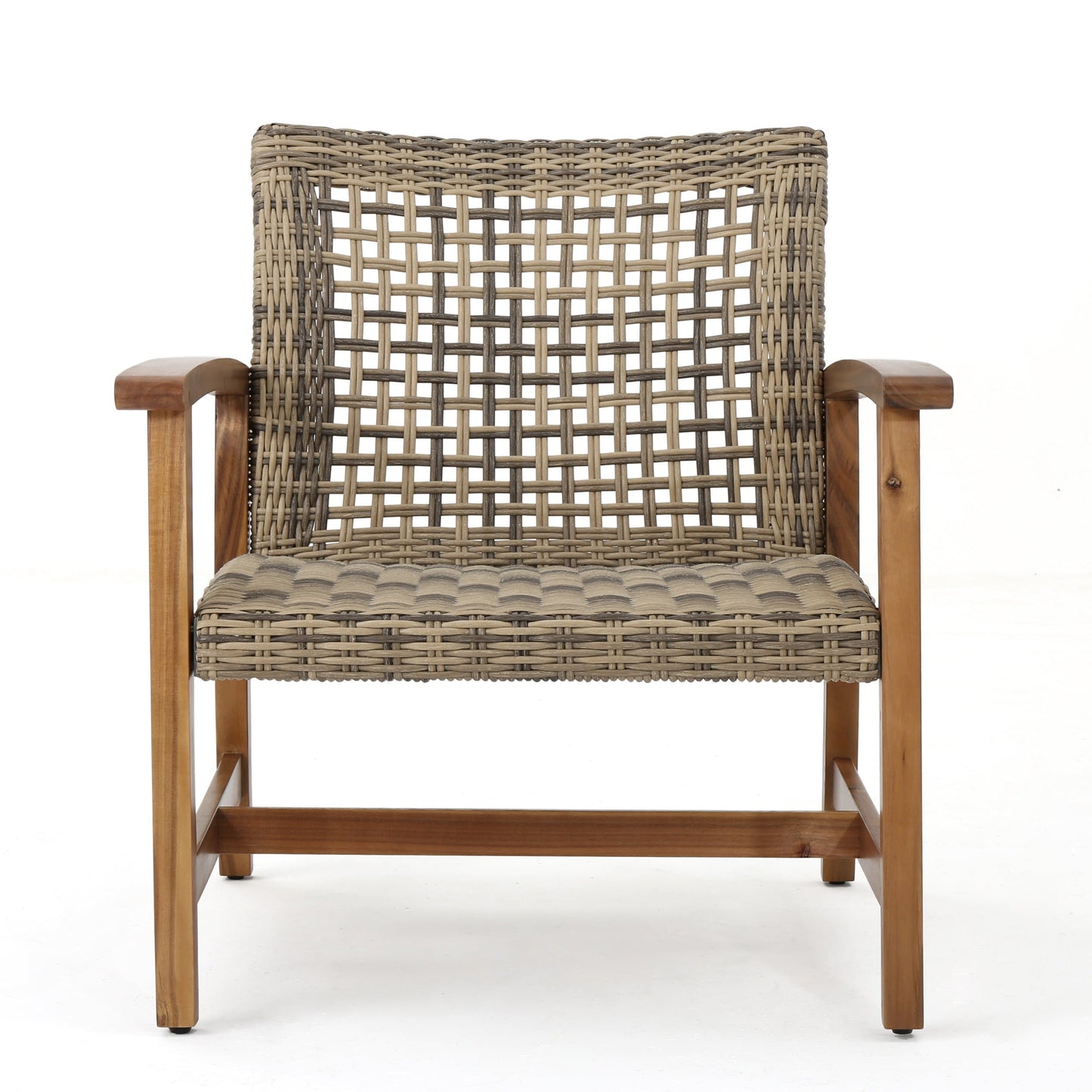 Outdoor Club Chair Set of 2, Outdoor PE Wicker Chair with Wicker Seat & Backrest, Wood Patio Club Chairs for Garden Lawn Backyard