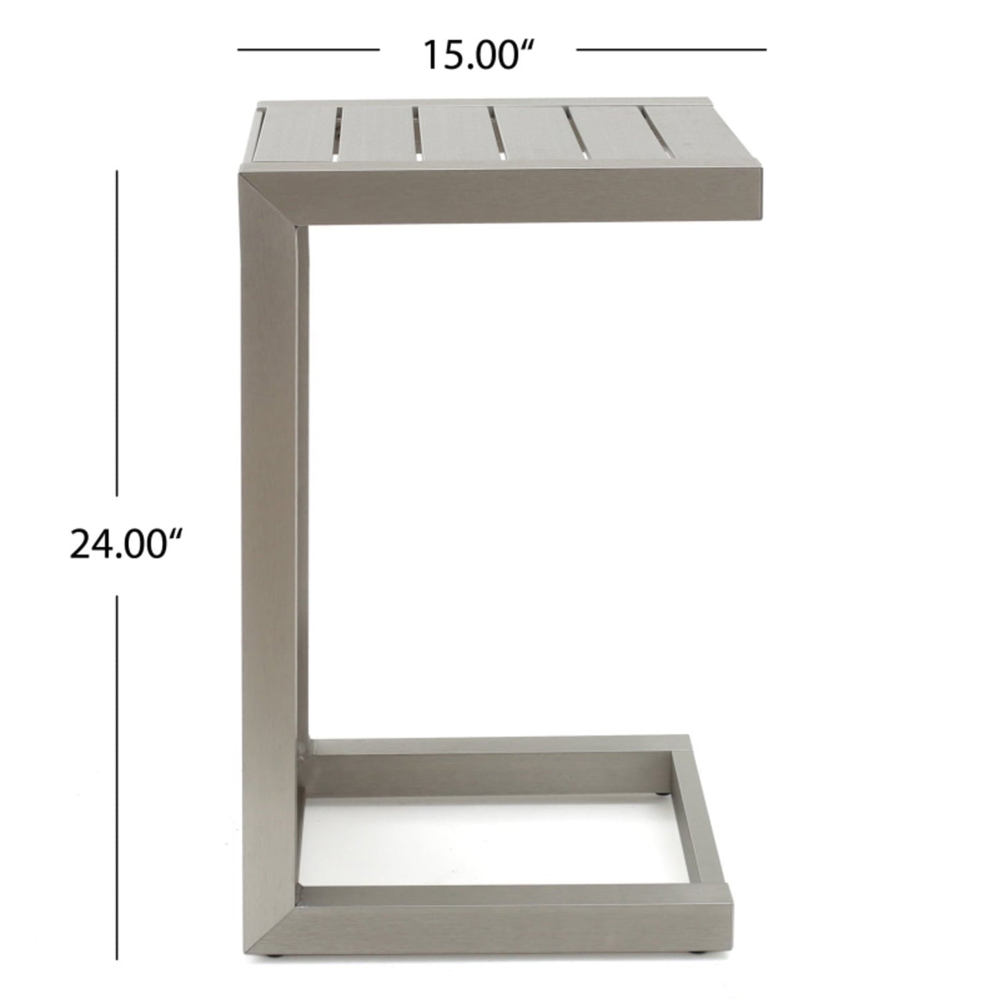 Silver C-shape Patio Side Table For Chairs, Aluminum Outdoor End Table